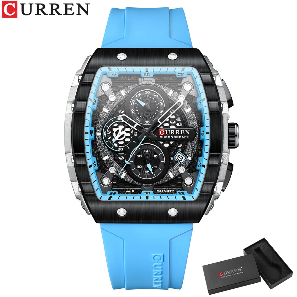 CURREN Luxury Brand Men's Wristwatches Sport Chronograph Quartz Silicone Bracelet Watches with Big Dial