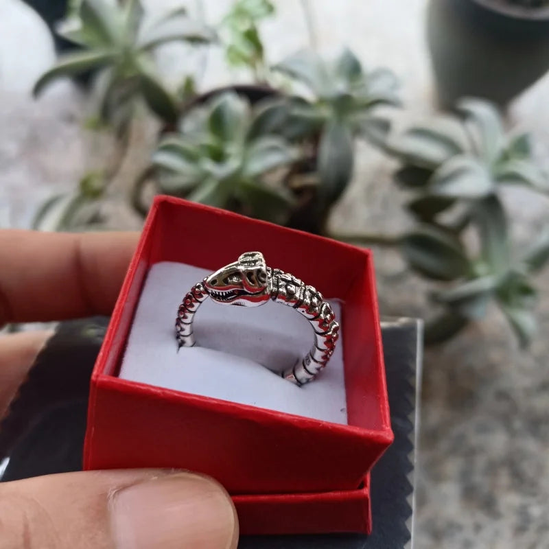 Buyee 925 Sterling Silber Ring Finger Schwarz Dinosaurier Knochen Ring für Frau Mann Mode Einzigartige Große Feine Schmuck Kreis mit Box
