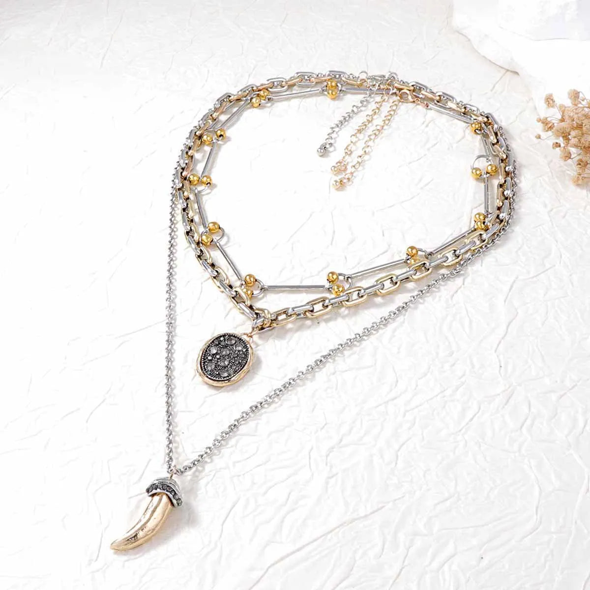 ZAA Unique Alloy Animal Horn Three Piece Pendant Necklace