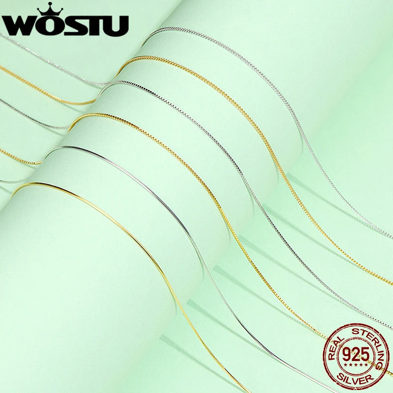 WOSTU  925 Sterling Silver 18K Gold Chain Necklace for Women Girls, 1.2mm Side Chain Super Thin & Strong Necklace Chain