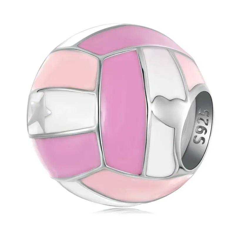 BAMOER 925 Sterling Silver Charm Pink Sport Ball Dumbbe Pendant Healthy Teeth Beads Fit Original Bracelet DIY Jewelry Crafts
