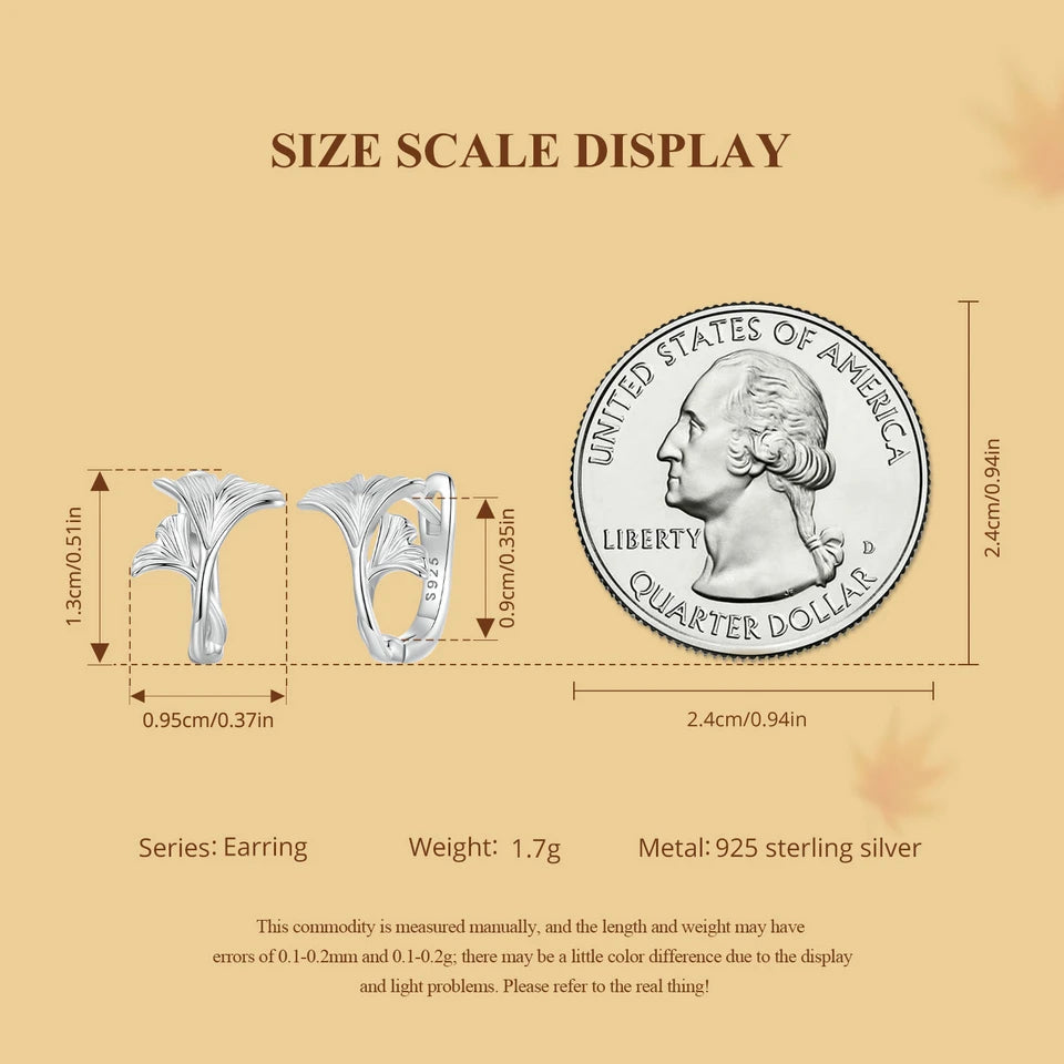Boucles d'oreilles créoles en argent sterling 925 en forme de feuille de ginkgo plaqué or blanc pour fille, bijoux de mariage romantique, cadeau d'automne