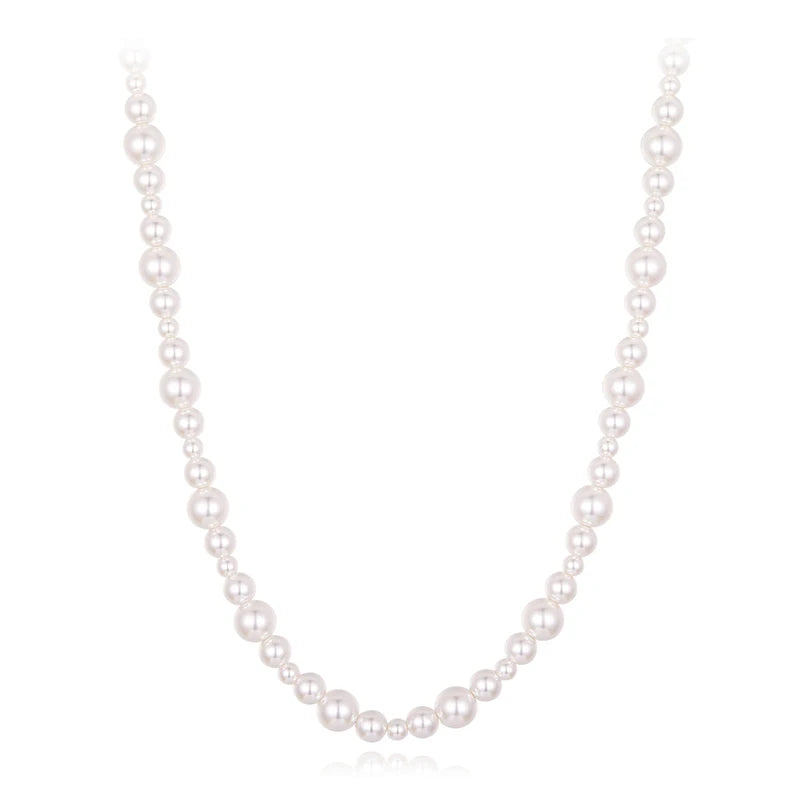 WOSTU 925 Sterling Silver Multi Layer Pearl Necklace For Women, Y-Shape CZ Pearl Pendant Elegant Valentine's Day Wedding Jewelry