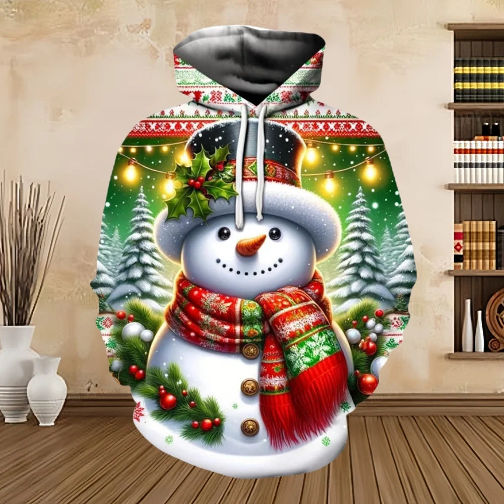 2025 Merry Christmas Graphic Sweatshirts Tree Pullover Hoodies for Men Clothes Santa Claus Hoody Snowman Sweatshirts Unisex Top