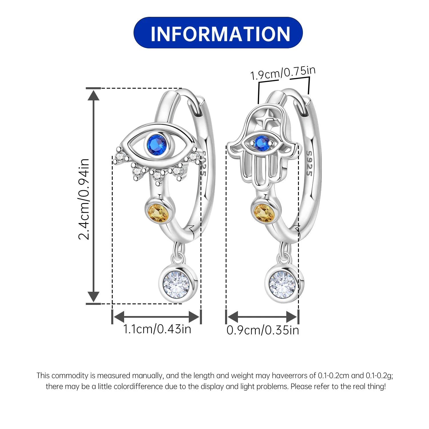 PANPOKI 925 Sterling Silver Devil's Eye Fatima's Hand Drop Earrings Women Earrings Charm Fashion Versatile Party Jewelry Gifts