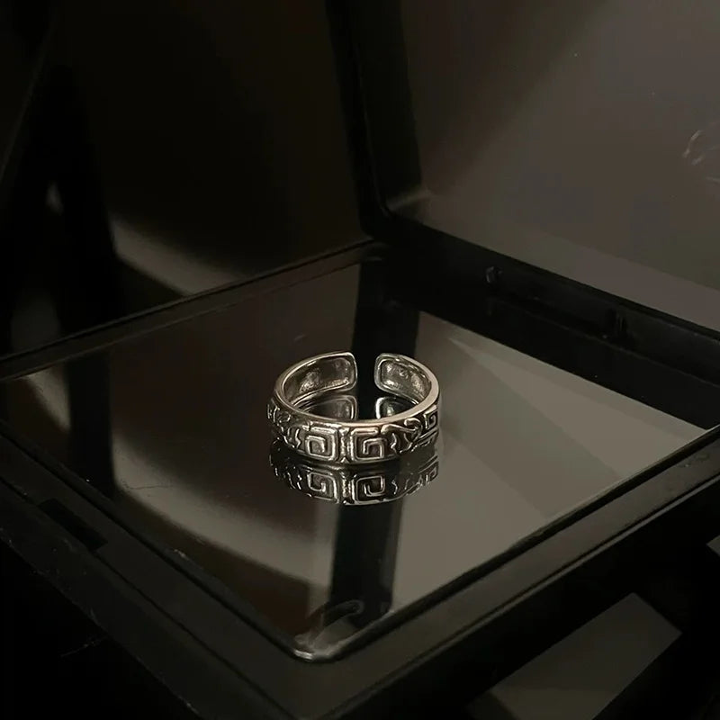 Retro Hui Palindrome Pattern Ring For Men Silver Color Punk Gothic Open Ring Handmade Unisex Designer Jewelry Accessories Gift