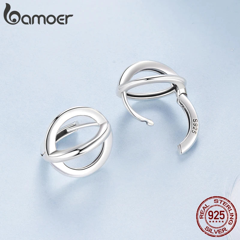 BAMOER 925 Sterling Silver Bold Halo Hoop Earrings Round Planet Shape Hollowed Ear Buckles for Women Teens Unique Jewelry Gift