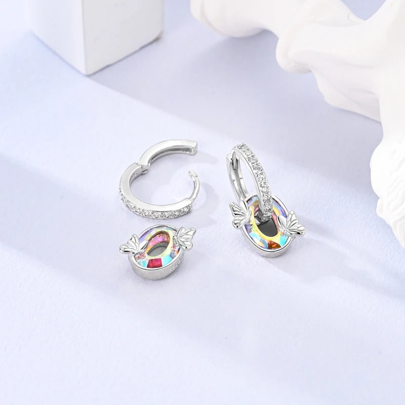 Romantic Women's 925 Sterling Silver Glass Butterfly Removable Earrings Luminous Star Date Party Wedding Exquisite Jewelry Gifts