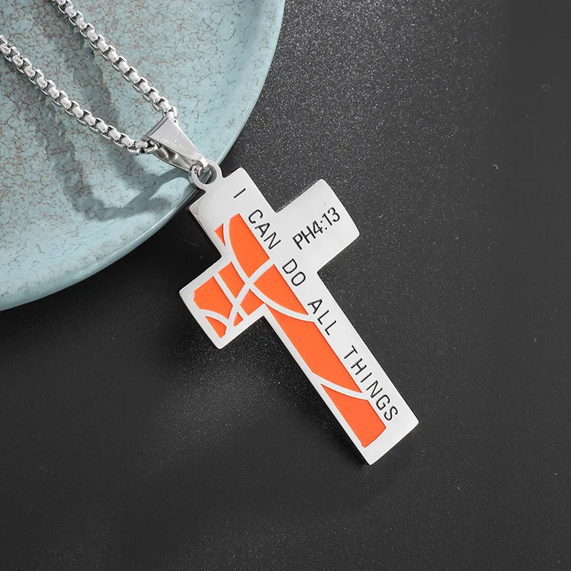 Sports Style Stainless Steel Drip Oil Baseball Cross Necklace Titanium Steel Men Hiphop Locomotive Accessory Boyfriend Gift