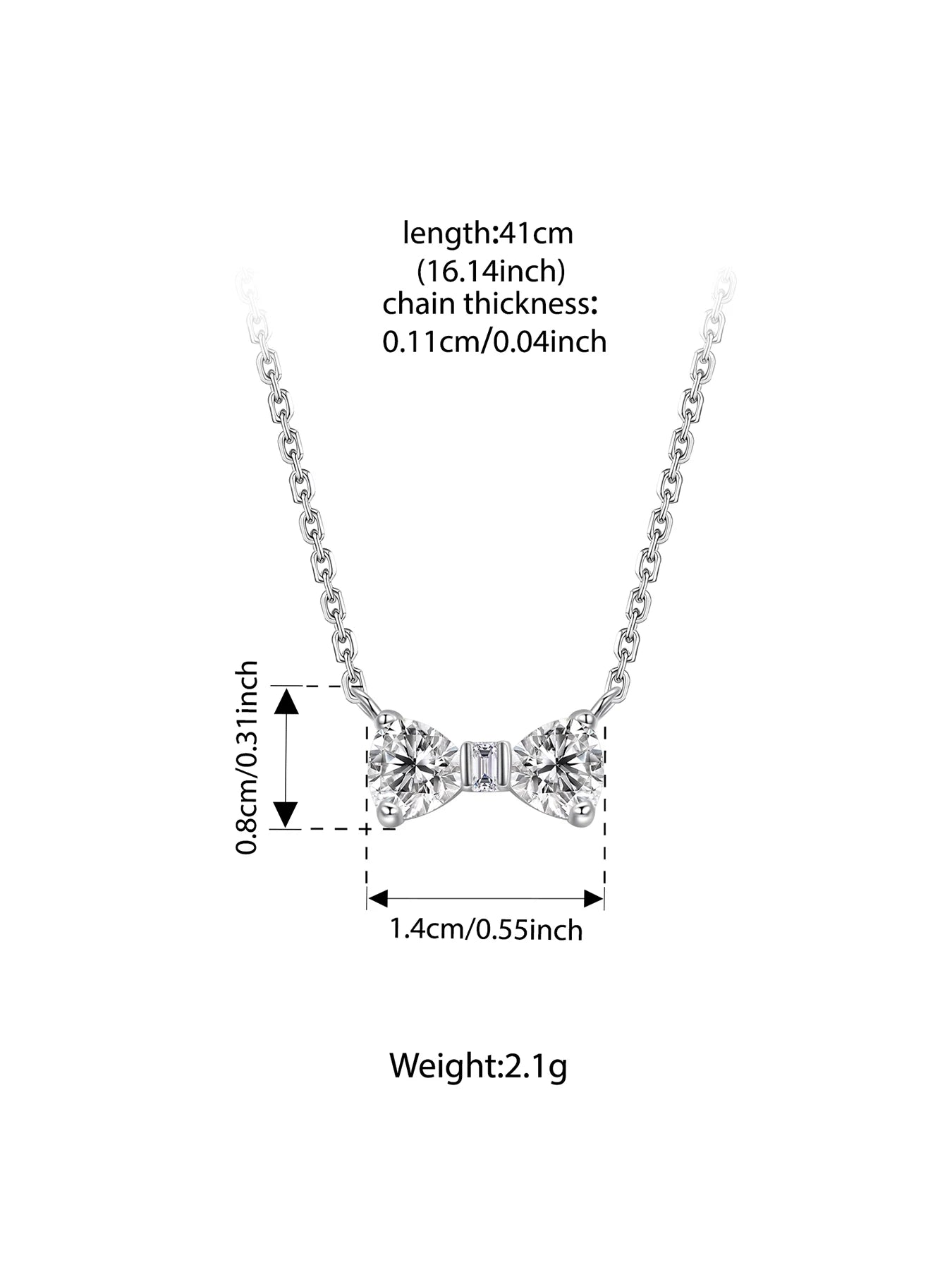 BISAER Bow Pendant Necklace 925 Sterling Silver Bow-knot Adjustable Chain Plated White Gold for Wenmen Party Fine Jewelry Gift