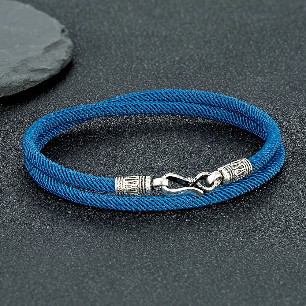 MKENDN Real S925 Sterling Silver Double Layer Rope Charm Bracelet For Women Classic Couple Fine Jewelry Minimalist Accessorie