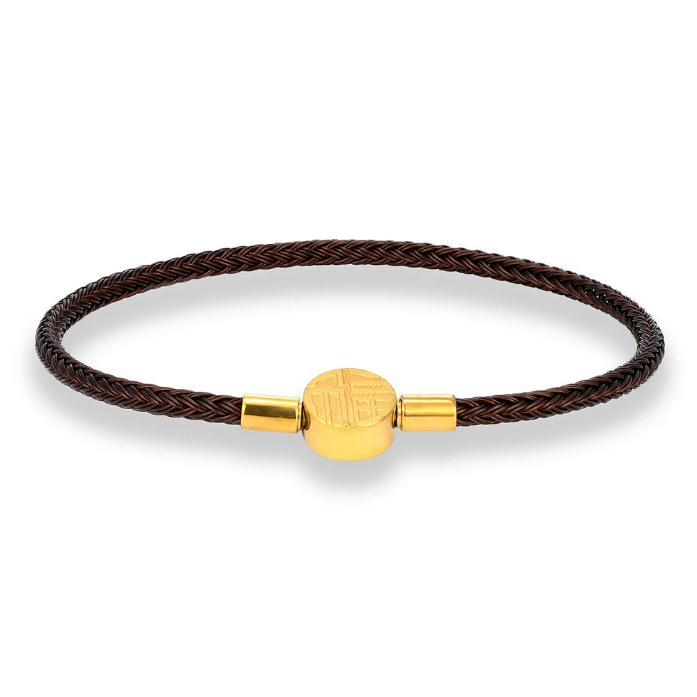 MKENDN Gold Plated Stainless Steel Coffee Braided Non-fading Steel Wire Rope Bracelet for Men Women Handmade DIY Jewelry GIfts