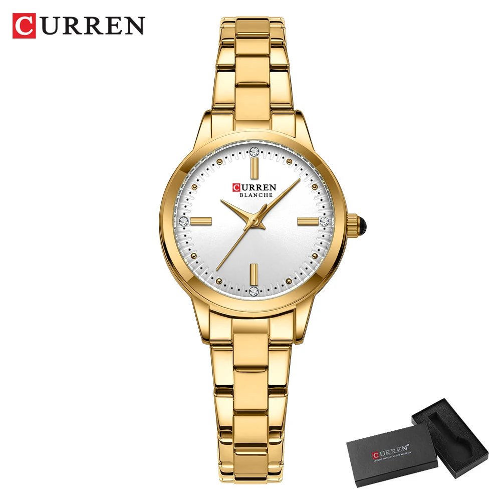 CURREN Simple Round Dial Fashion Dress Quartz Watches for Ladies with Stainless Steel Bracelet Luxury Wristwatches - Madeinsea©