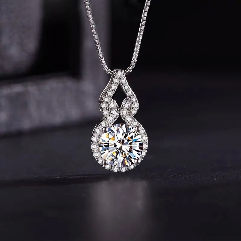 OXTAO D Color Moissanite Infinity Pendant Necklace Women Real 925 Sterling Silver Engagement Luxury Gourd Shape Jewelry GRA