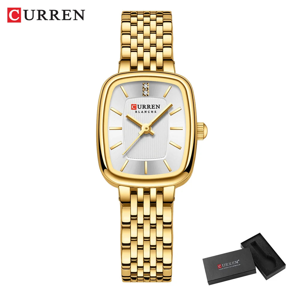 CURREN Fashion Dress Watches for Ladies Simple Quartz Stainless Steel Bracelet Wristwatch