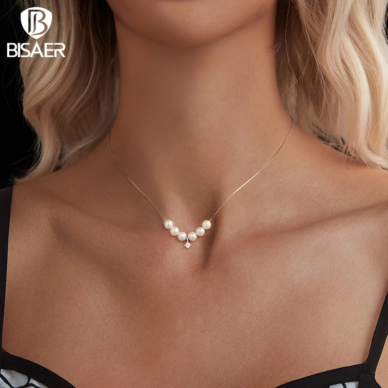 Collier BISAER Dancing Pearl Moissanite taillé en diamant de laboratoire plaqué argent sterling 925 chaîne en or blanc bijoux fins de mariage