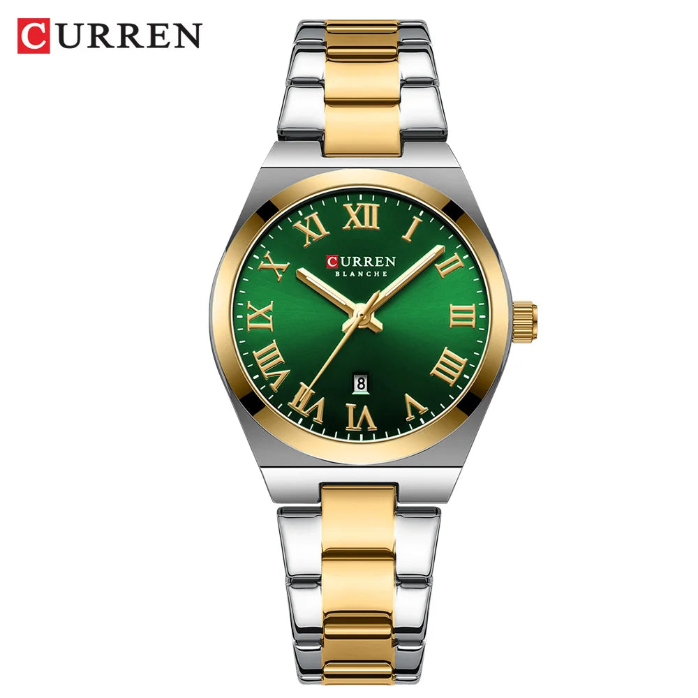 CURREN Fashionable Quartz Watches for Women Roman Numerals Simple Elegant Stainless Steel Braclete Ladies Wristwatch