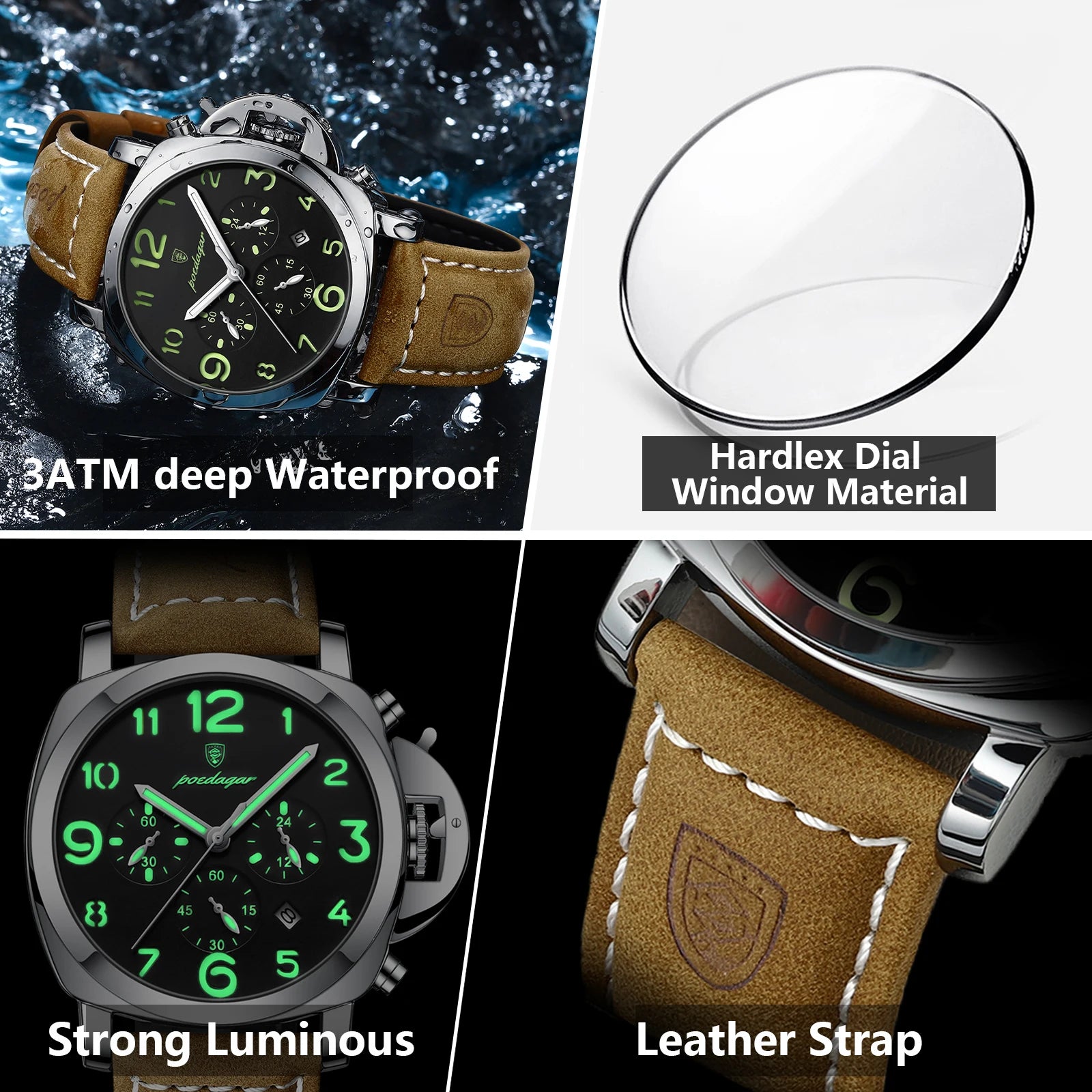 POEDAGAR Luxury Military Watch For Men Waterproof Luminous Leather Man Watch Quartz High Quality Men's Sports Watches Male Reloj - Madeinsea©