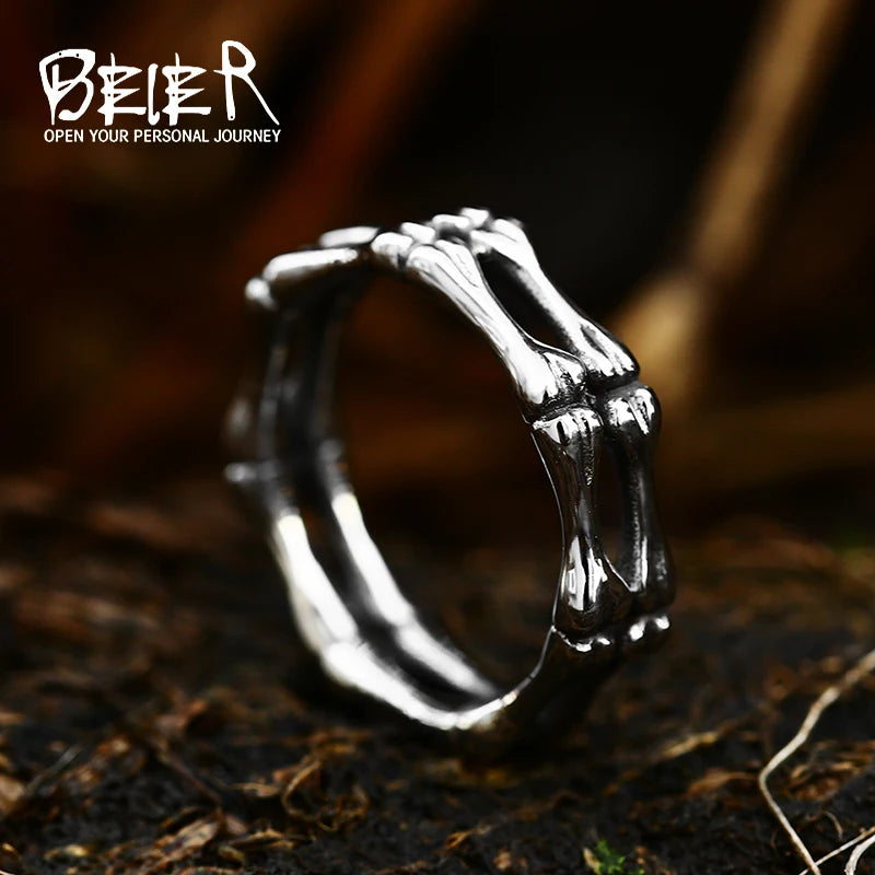 Beier Bague en acier inoxydable 316L pour homme avec os de doigt, style punk, crâne, fête, bijoux de haute qualité, vente en gros, LLBR8-328R
