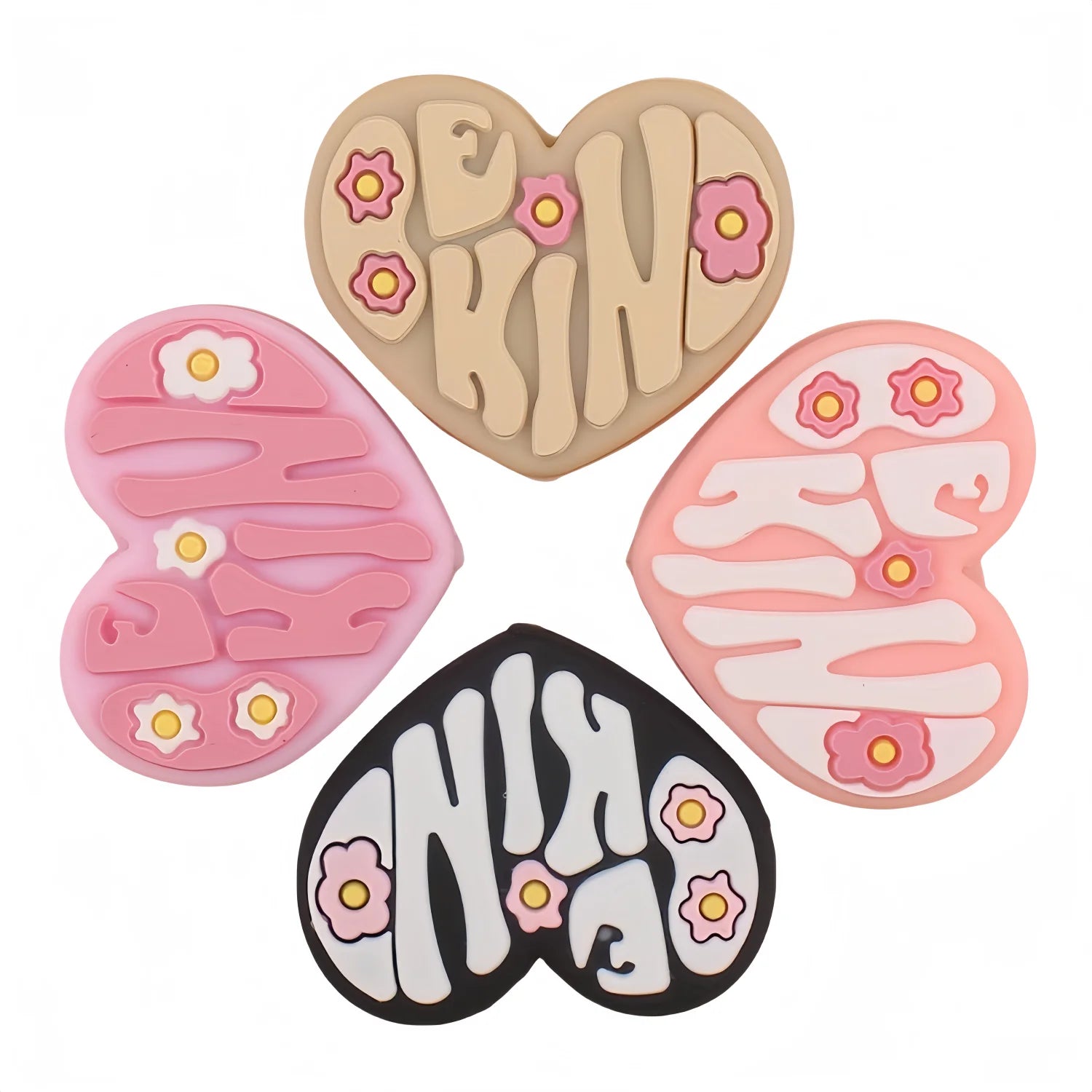 Lot de 5/8/12/16 perles en caoutchouc colorées en silicone avec motif de fleurs d'amour (Be King) pour la fabrication de bijoux et de loisirs créatifs