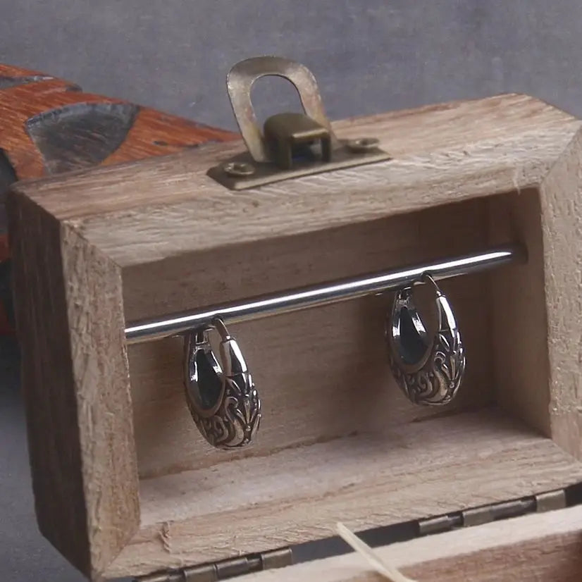 Silver Color Stainless Steel Hoops for Women Men Circle Round Huggie Earrings Punk Luxury Jewelry Not Fade with wood box