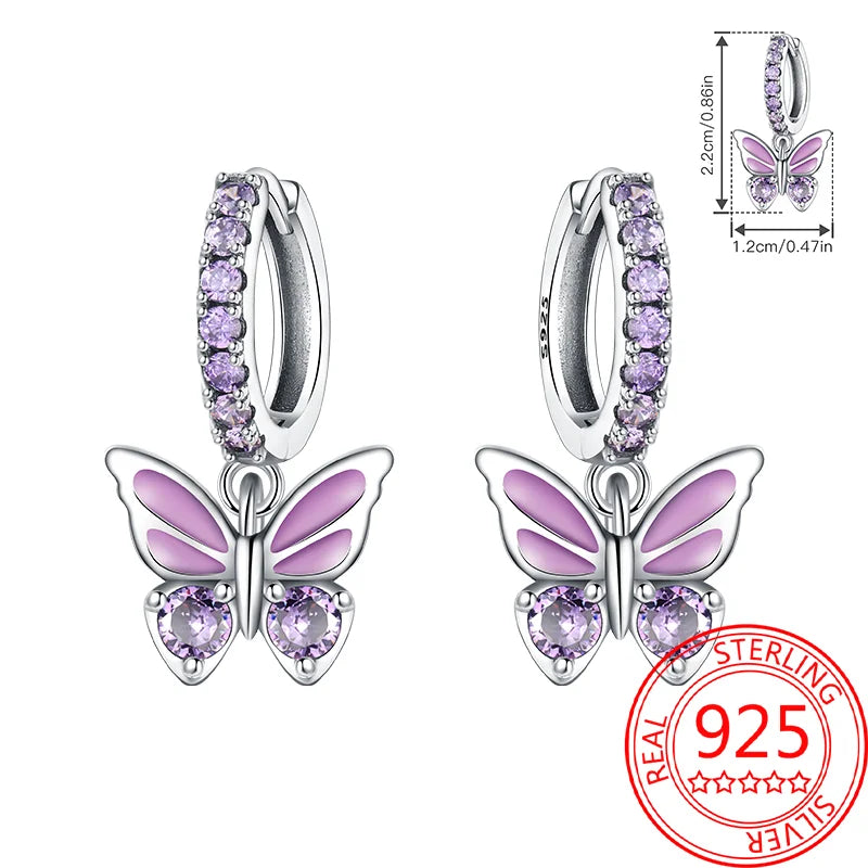 Pink Series 925 Sterling Silver Romantic Flower Butterfly Unicorn Tulip Geometry Earrings Boutique Fine Jewelry Gifts for Women