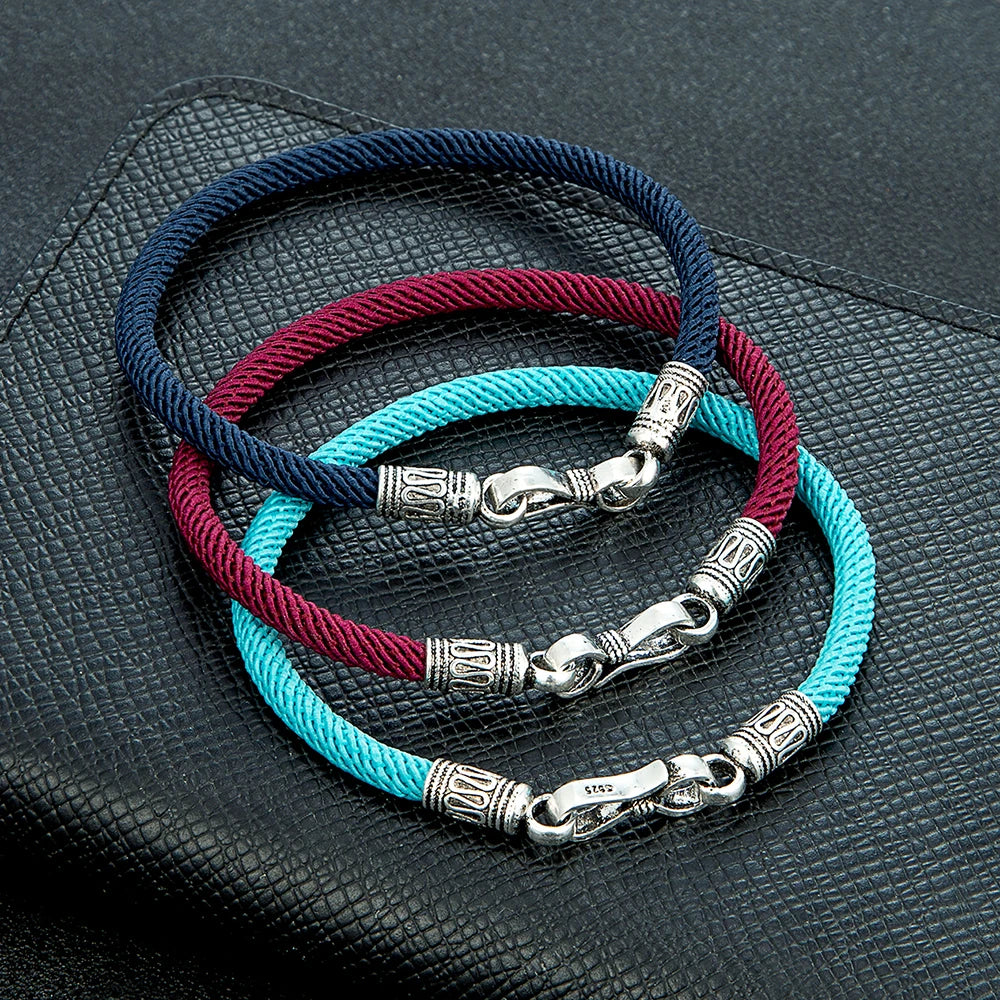 MKENDN 925 Sterling Silver 4mm Braided Rope Bracelet Anklet for Women Men Friendship Bracelet Trendy Jewelry GIfts