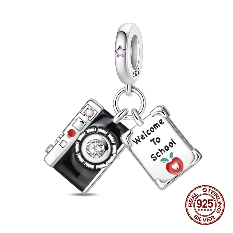 Original 925 Sterling Silver Charms Beads Graduation Season College Entrance Bachelor's Cap Pendant for Bracelet Charm Jewelry