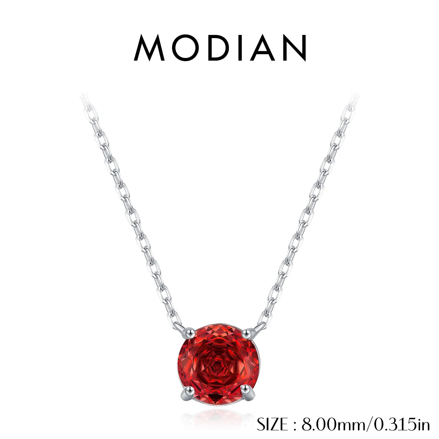 MODIAN 925 Sterling Silver Trendy Round Rose Cut Pomegranate Red Zircon Pendant Necklaces For Women Fine Jewelry