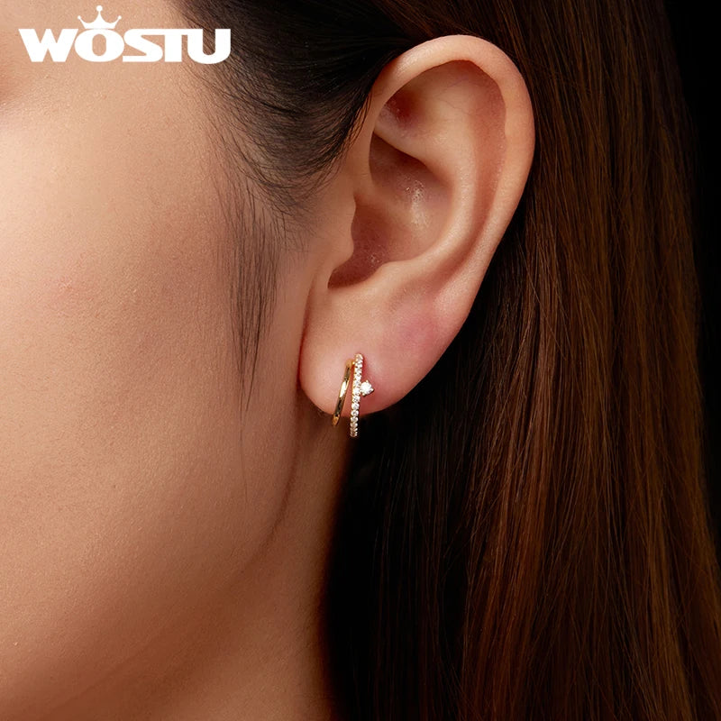 WOSTU Moissanite Double Huggie Earrings For women , 925 Silver Diamoind Cut Wedding Party Ear Studs Party Gift For Mom Daughter