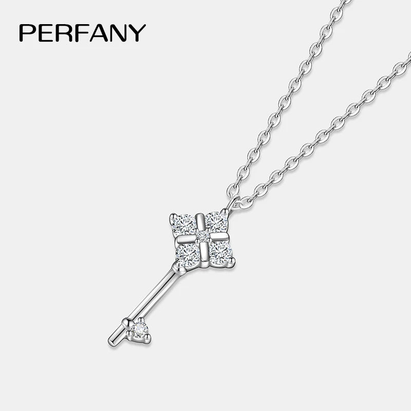 PERFANY All Moissanite Necklace for Women S925 Pure Silver Laboratory Diamond Key Pendant Luxury Fashion Jewelry Party Gift - Madeinsea©
