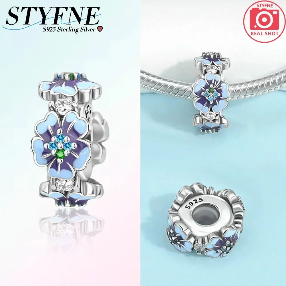 S925 Sterling Silver Flower with Various Shapes Sparkling Zircon Sunflower Charms Beads Fit Original Bracelets DIY Jewelry