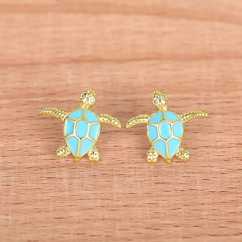 Cute Women's Oil Dripping Turtle Earrings Daily Wear Micro Inlaid Cubic Zirconia Jewelry Simple Fashion Accessory