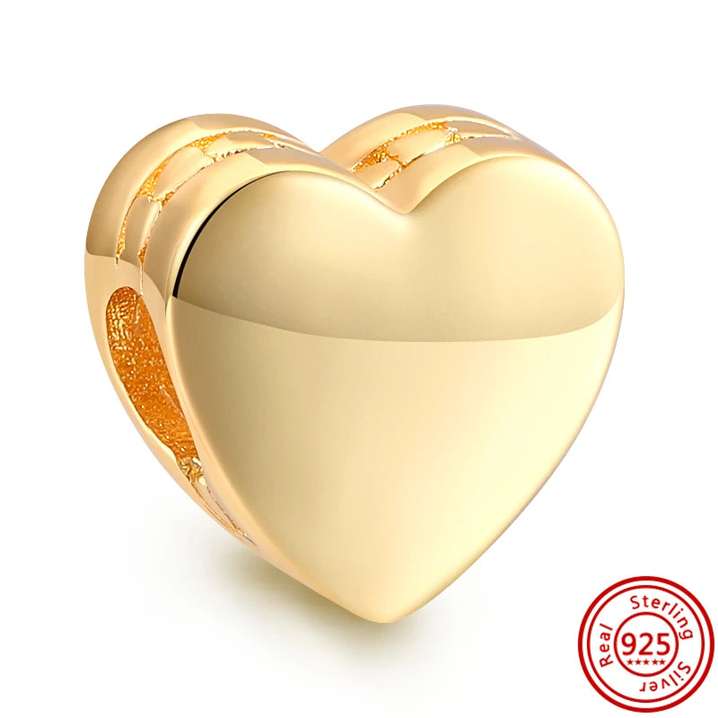 Authentic 100% 925 Sterling Silver Fit Original Pantaro Charms Bracelet Heart Round Style Simple Beads Women DIY Jewelry Making