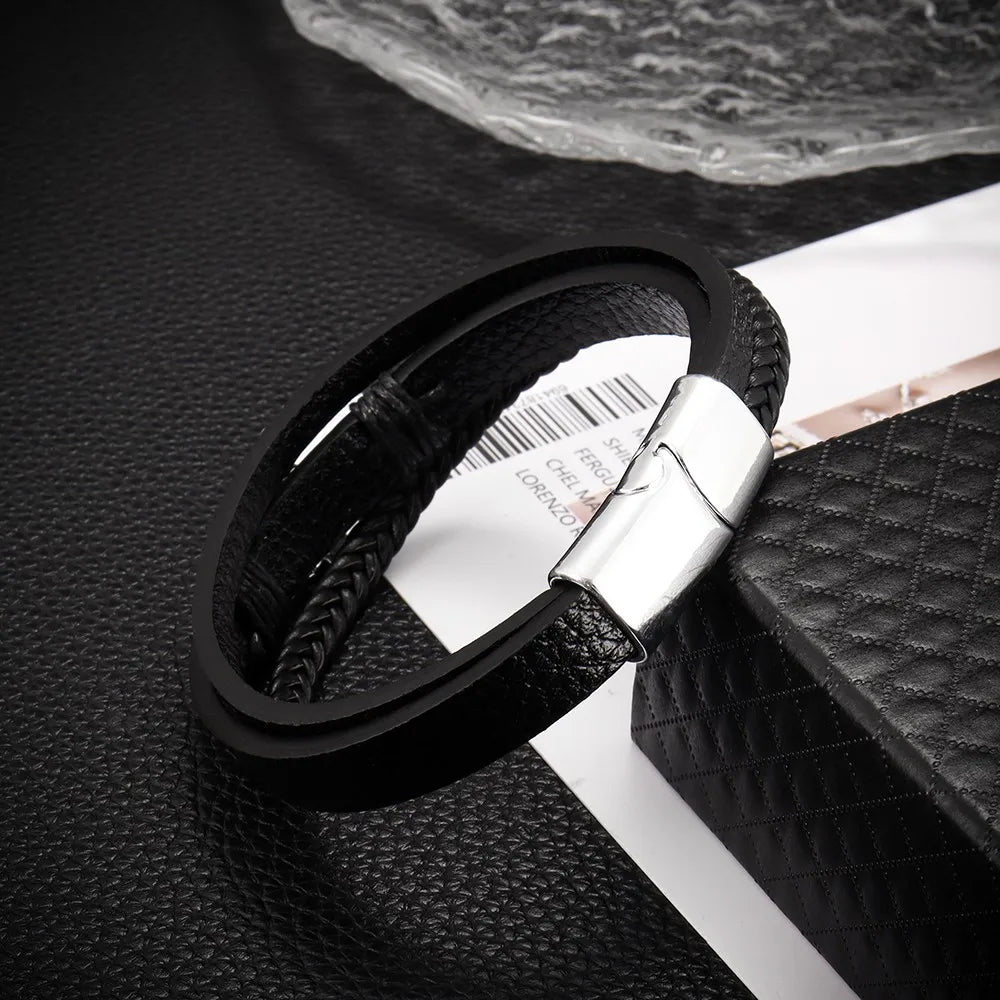 Woven Metal Steel Boat Anchor Bracelet Men's Handmade Leather Bracelet Fashion Personality National Style Jewelry