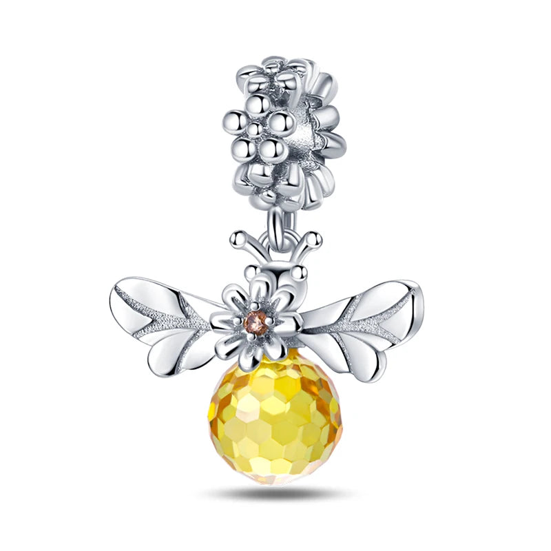 Springtime 925 Silver Gem Butterfly Dragonfly Flowers Charms Pendant Fit Pandach 925 Original Bracelets DIY Little Fresh Jewelry