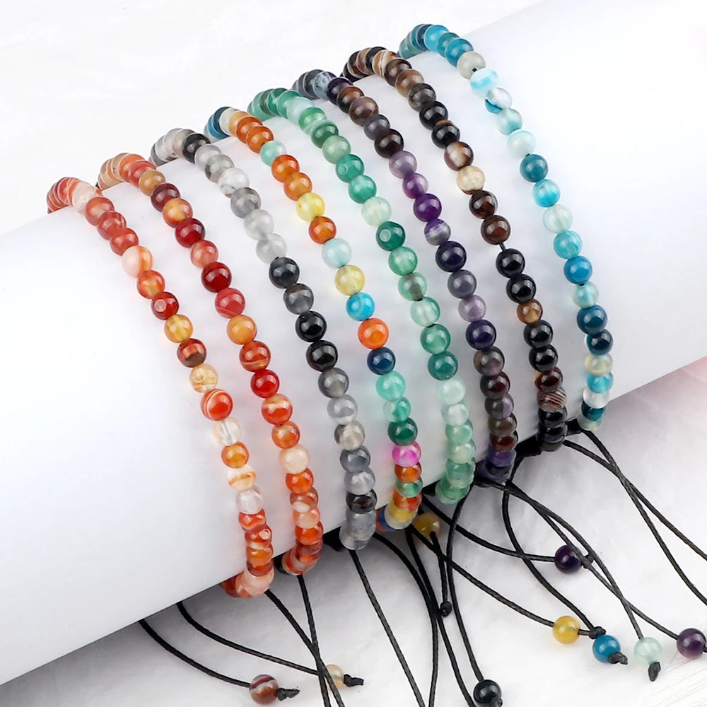 Adjustable 4mm Chakra Beads Bracelet Mini Natural Stone Agats Lava Tiger Eye Beaded Bracelets & Bangles Women Men Gift Jewelry