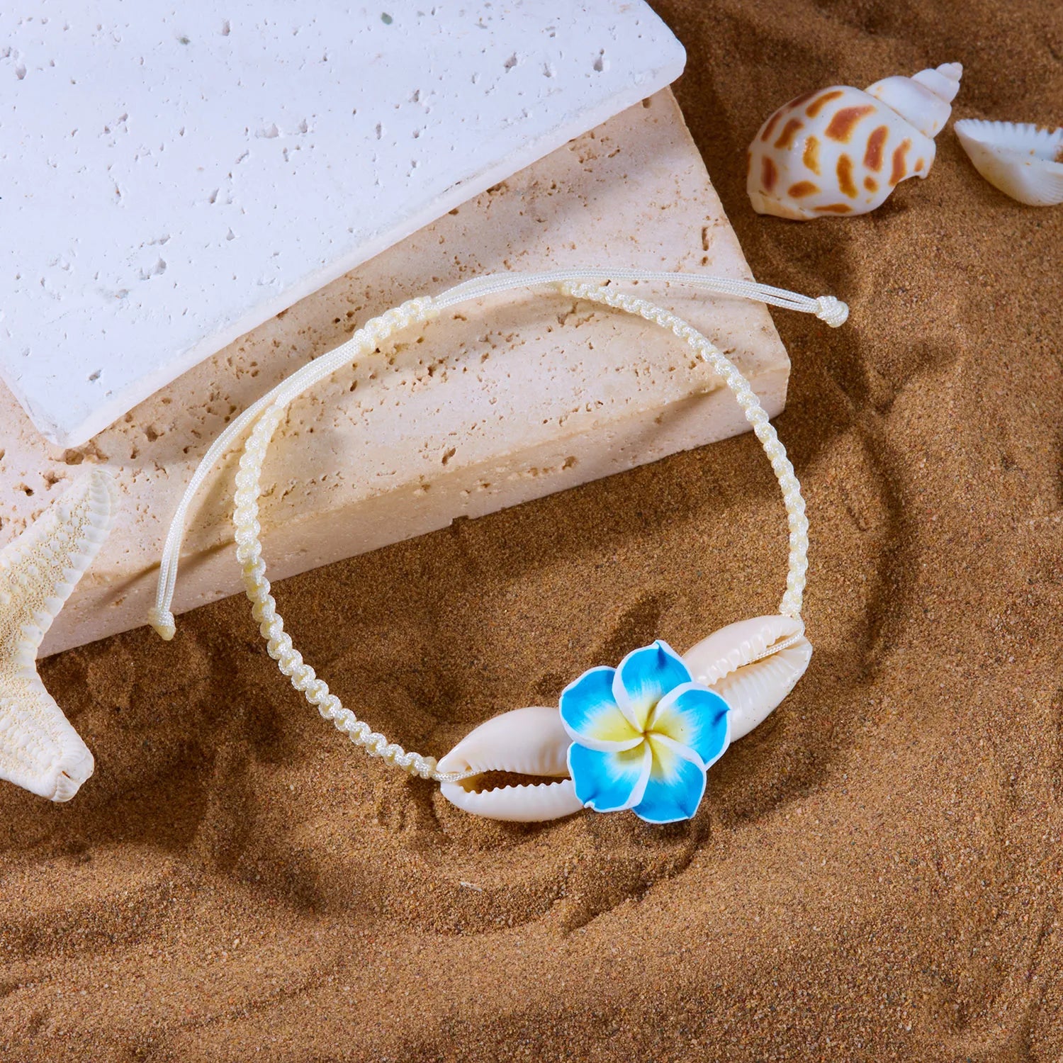 Bohemian Big Flower Sea Shell Charm Bracelets For Women Pink Blue Green Flower Soft Clay Pottery Beaded Bangles Handmade Jewelry