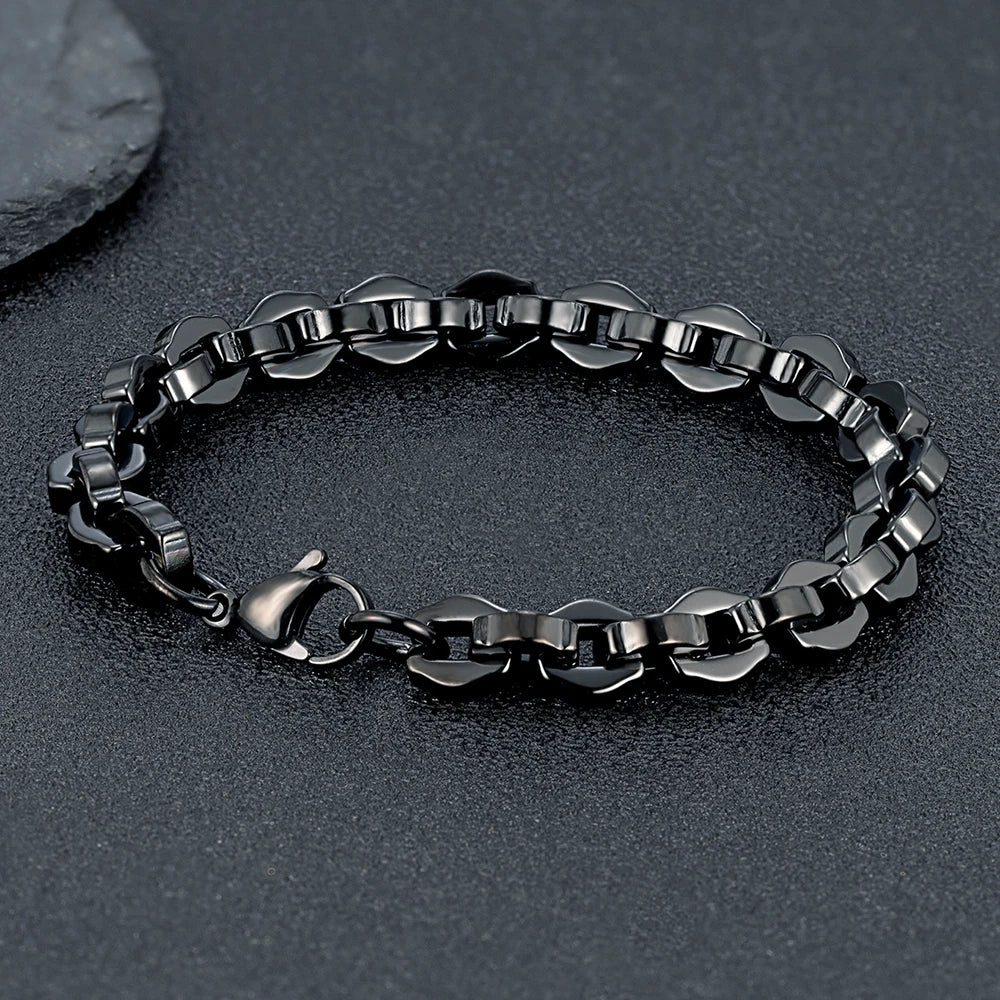 MKENDN 8,5 mm breites Lokomotiv-Armband im Vintage-Stil, oxidiert schwarz, geometrisches Kettengliedmuster, Herrenarmband, Punk-Edelstahl, Motorradschmuck