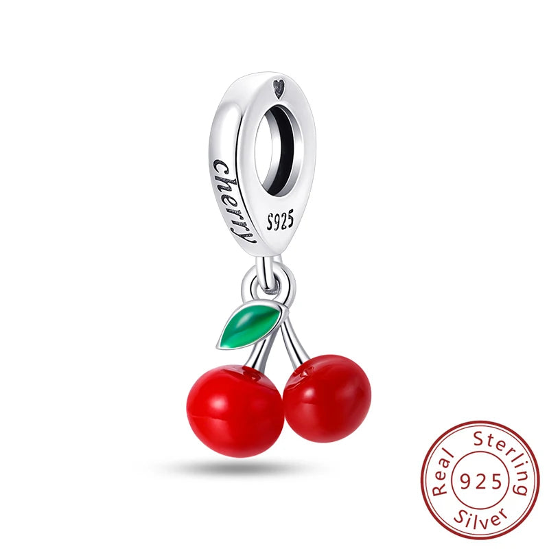 Original Charms Beads 925 Sterling Silver Cherry Strawberry Avocado Watermelon Fruits Charms Pendants For Woman Jewelry Making