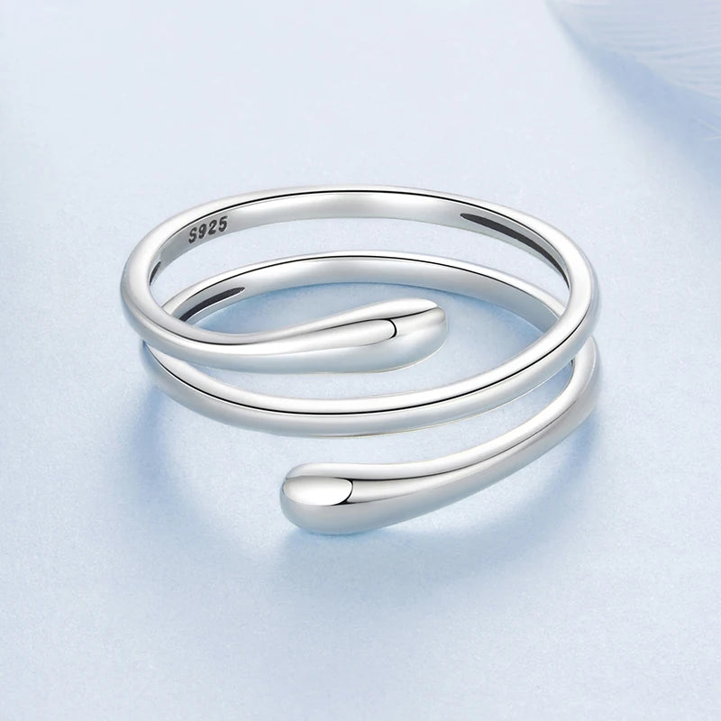 WOSTU 925 Sterling Silver Multi-layer Metal Water Drop Open Ring For Women Euro Simple Ins Jewelry Stackable Party Rings Gift