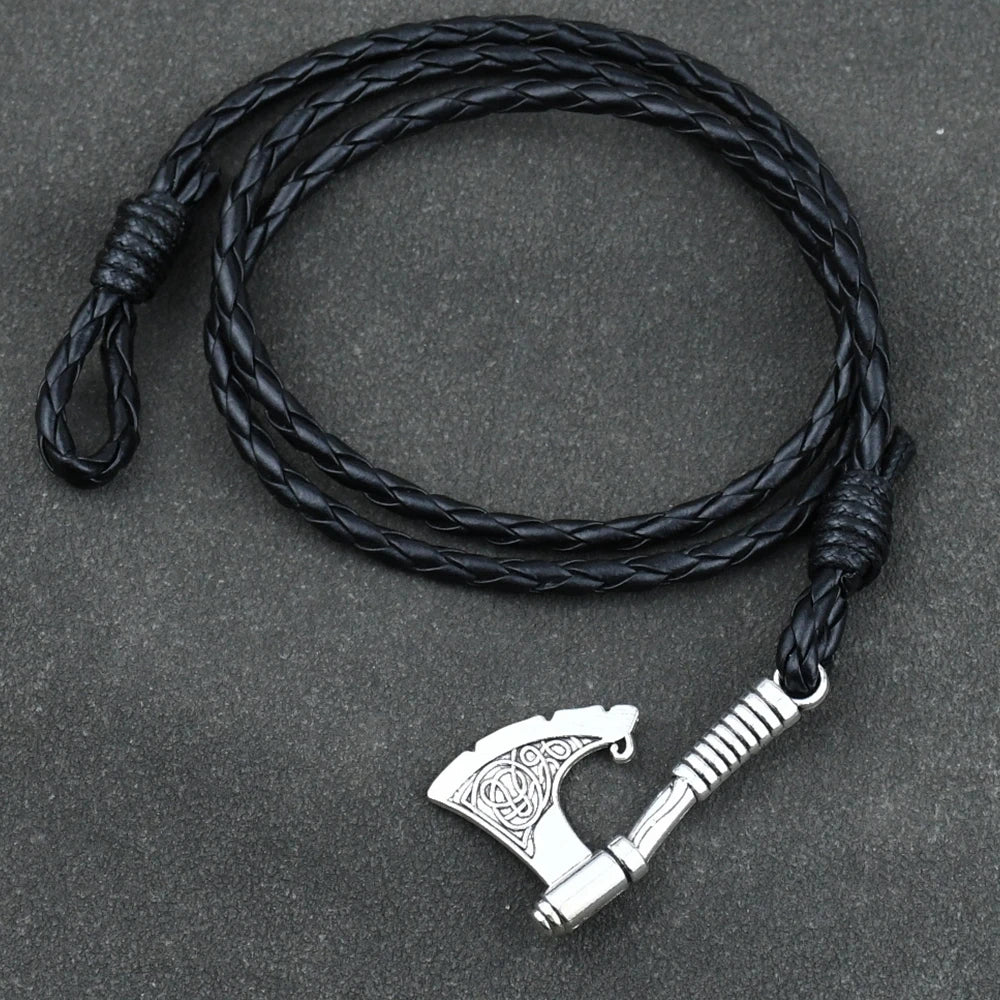 Mens Axe Viking Bracelet Irish Knot Hatchet Handmade Braided Multilayer Leather Pirate Bracelet For Male Hand Jewelry