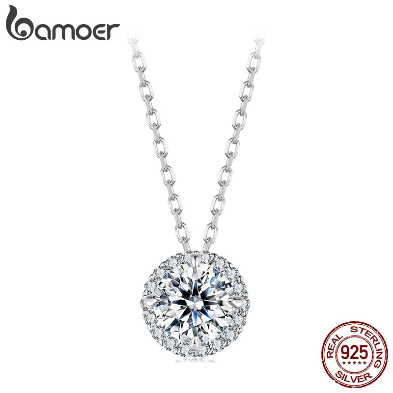 Collier BAMOER plaqué or blanc avec halo de moissanite, argent sterling 925, collier classique et élégant, bijou de fiançailles tendance, cadeau