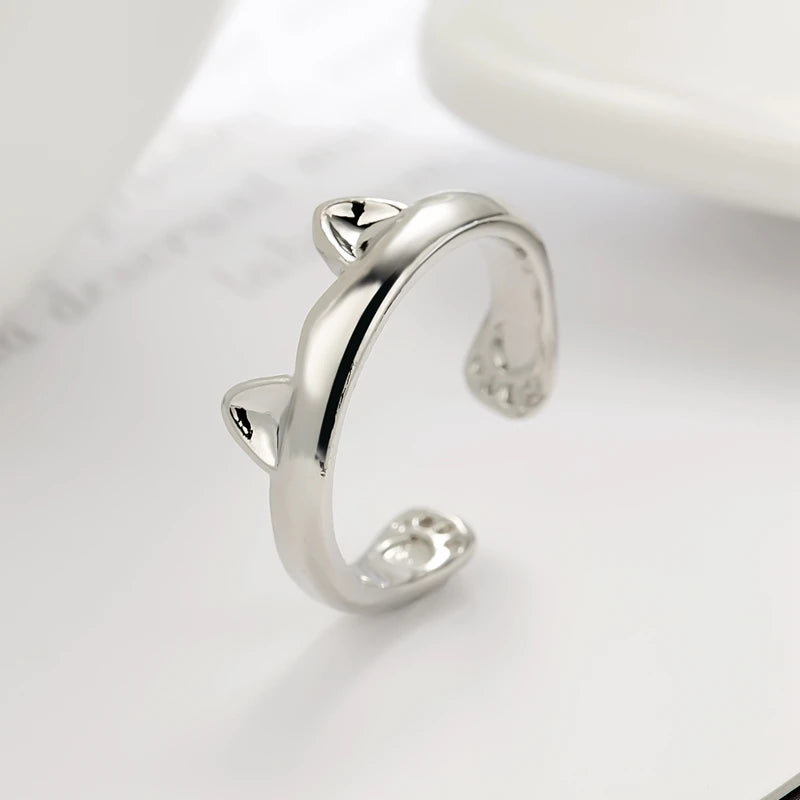 Pink Cute Cat Ear Ring For Women Cats Paw Embrace Tightly Opening Finger Rings Girl Ladies Party Birthday Jewelry Accessories