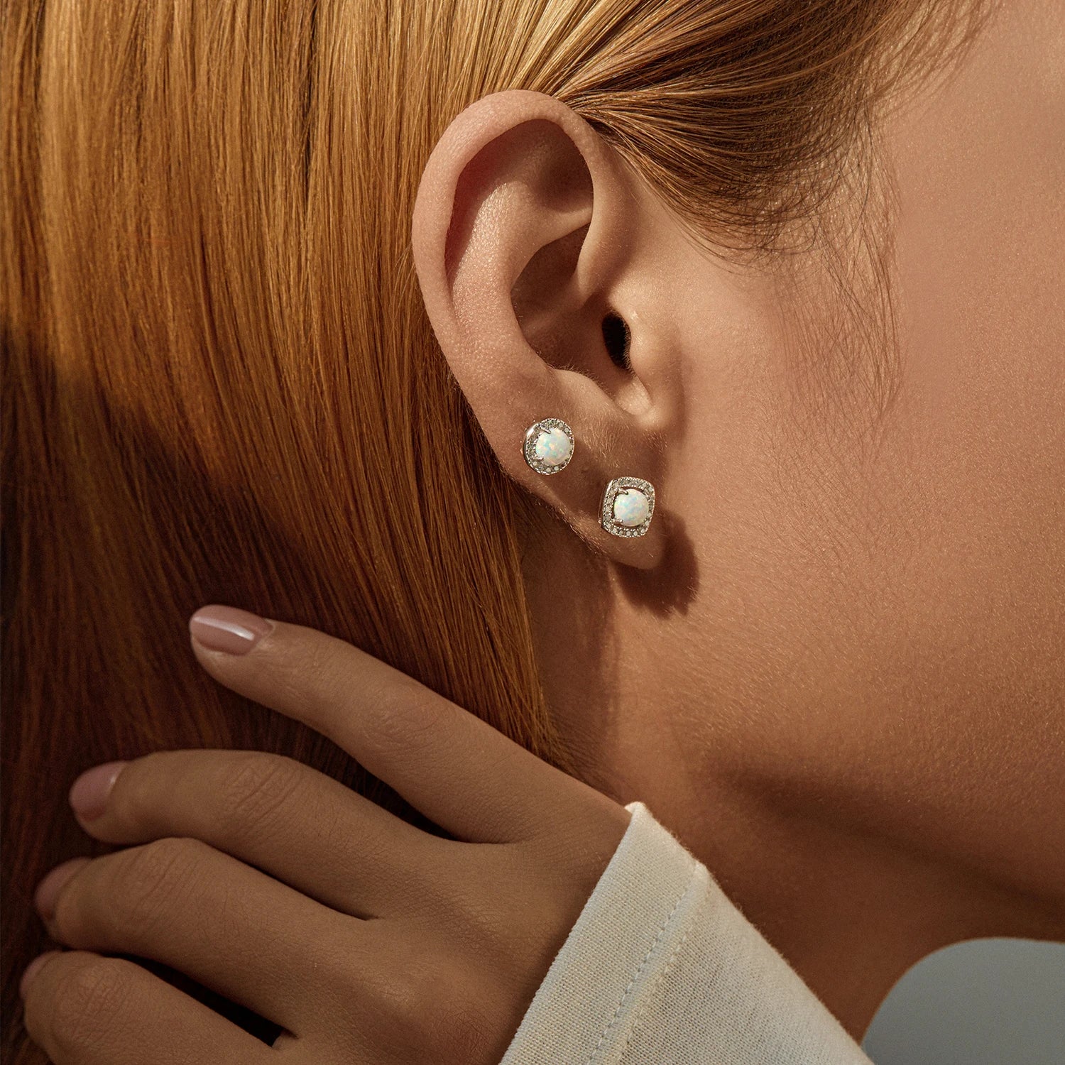 MODIAN 925 Sterling Silver Minimalist Round Opal Halo Ear Studs Daily Wear Studs Earrings For Women OL Fine Jewelry