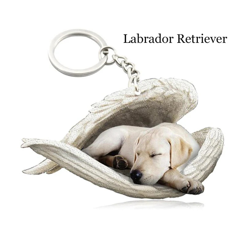 100 Style Cut Dog Sleeping Angel Pendant Bag Keychain Car Keychain Keyring Animal Pet Jewelry Boyfriend Girls Gift Accessories