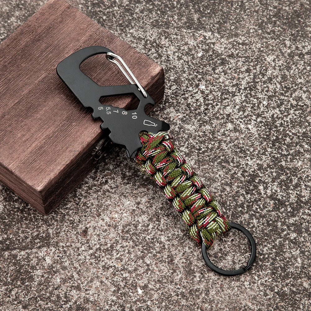 MKENDN Mulitifunctional Beer Corkscrew Keychain Outdoor Climb Survival Emergency Umbrella Rope Key Holder Carabiner Hook Keyring