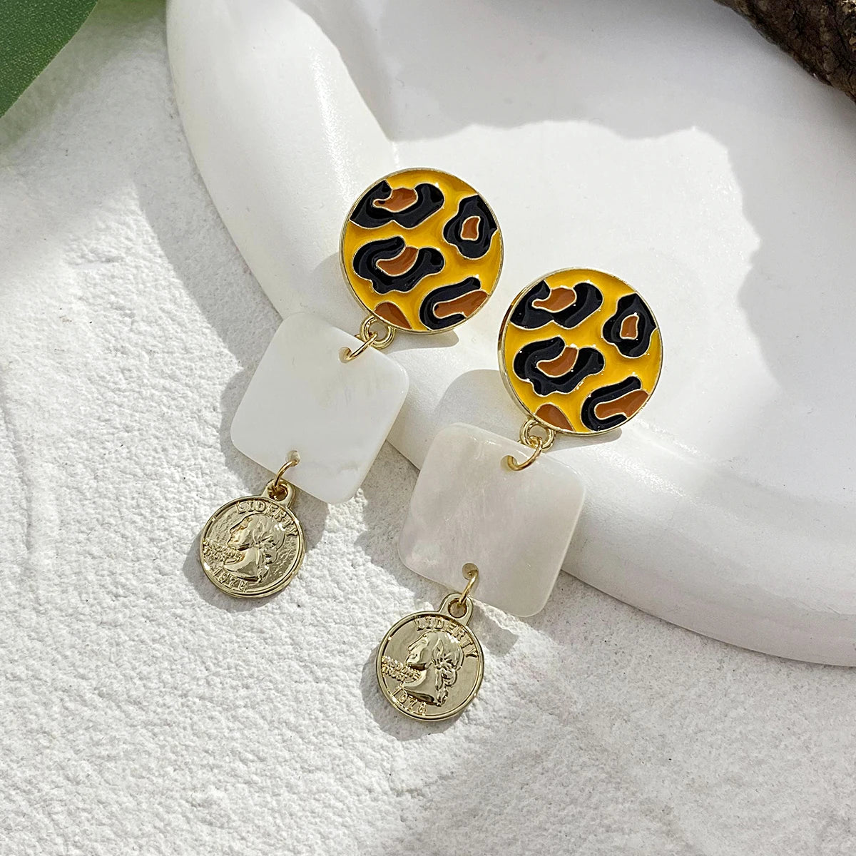 Bohemian Shell Conch Rattan Knit Drop Earrings for Women Gold Color Geometric Round Irregular Earrings Summer Beach Jewelry