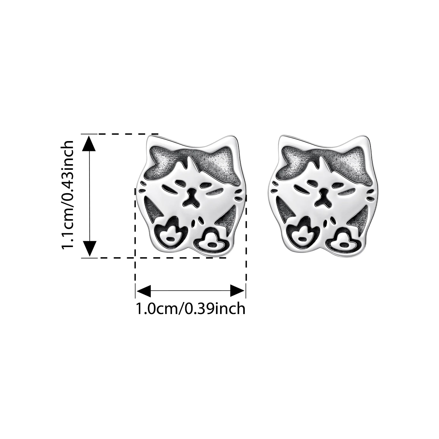 BISAER Real 925 Sterling Silver Cute Bowtie Cat Sud Earrings Lovely Pet Animals Stud Ear for Women & Girls Party Fine Jewelry