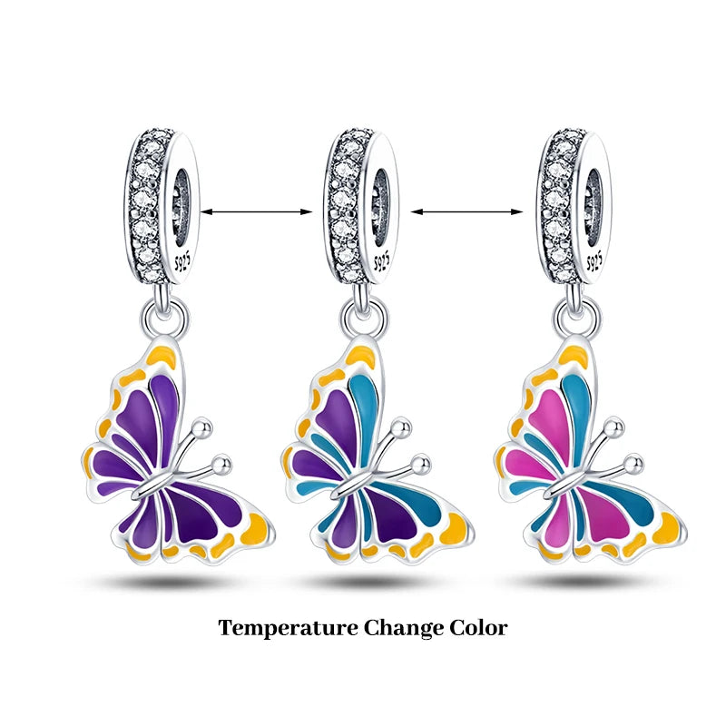 925 Silver Plated Luminous Chameleon Change Color Butterfly Insect Charms Pendant Fit Pandach 925 Original Bracelets DIY Jewelry